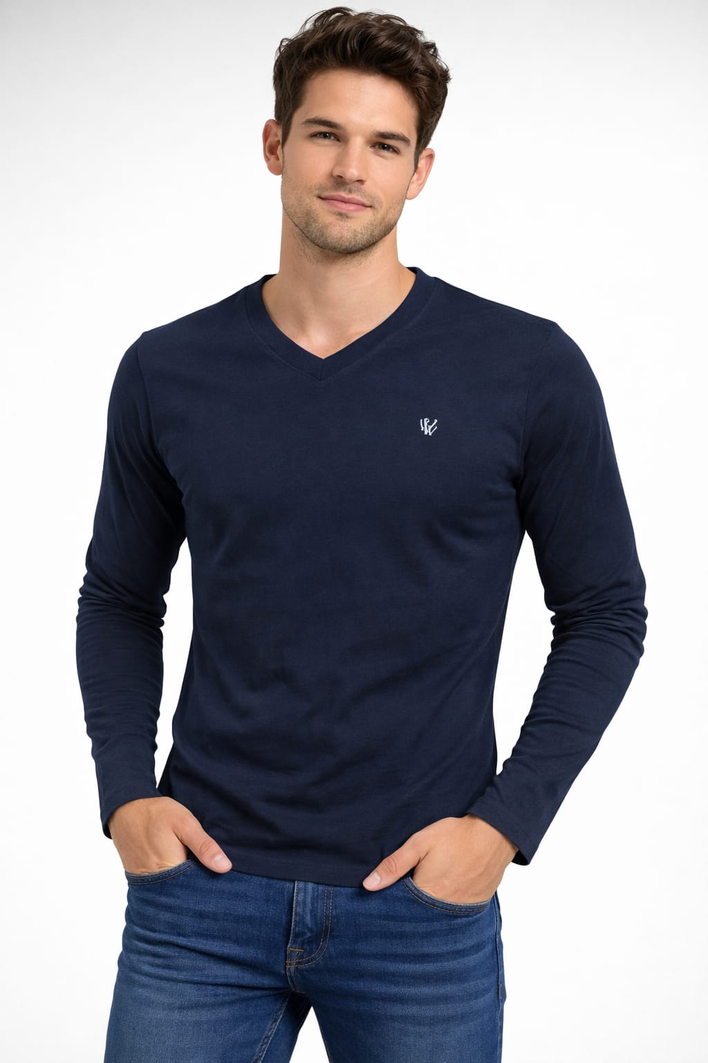 Playera Cuello V Color Azul Marino